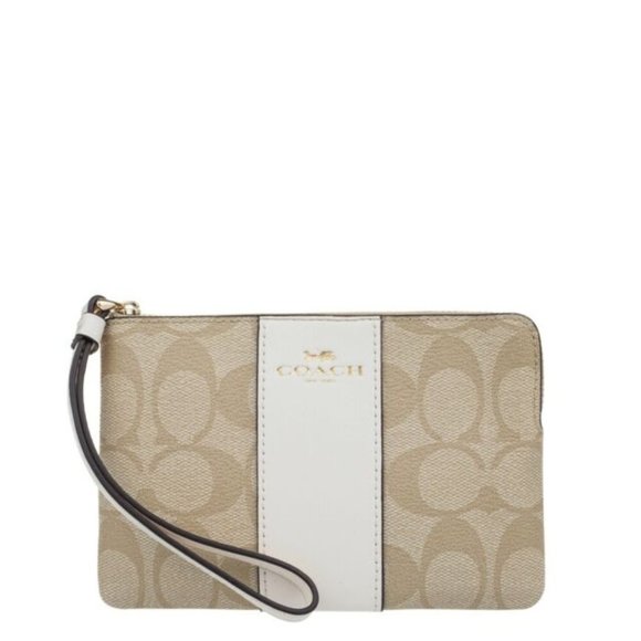 NWT Coach Corner Zip Wristlet In Signature Canvas - Picture 1 of 1